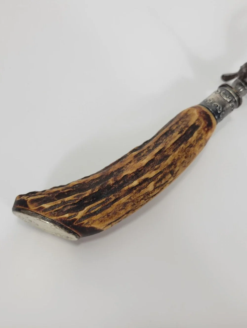Vintage Sterling Silver Antler Handle Carving Serving Fork Meat Utensil Antique